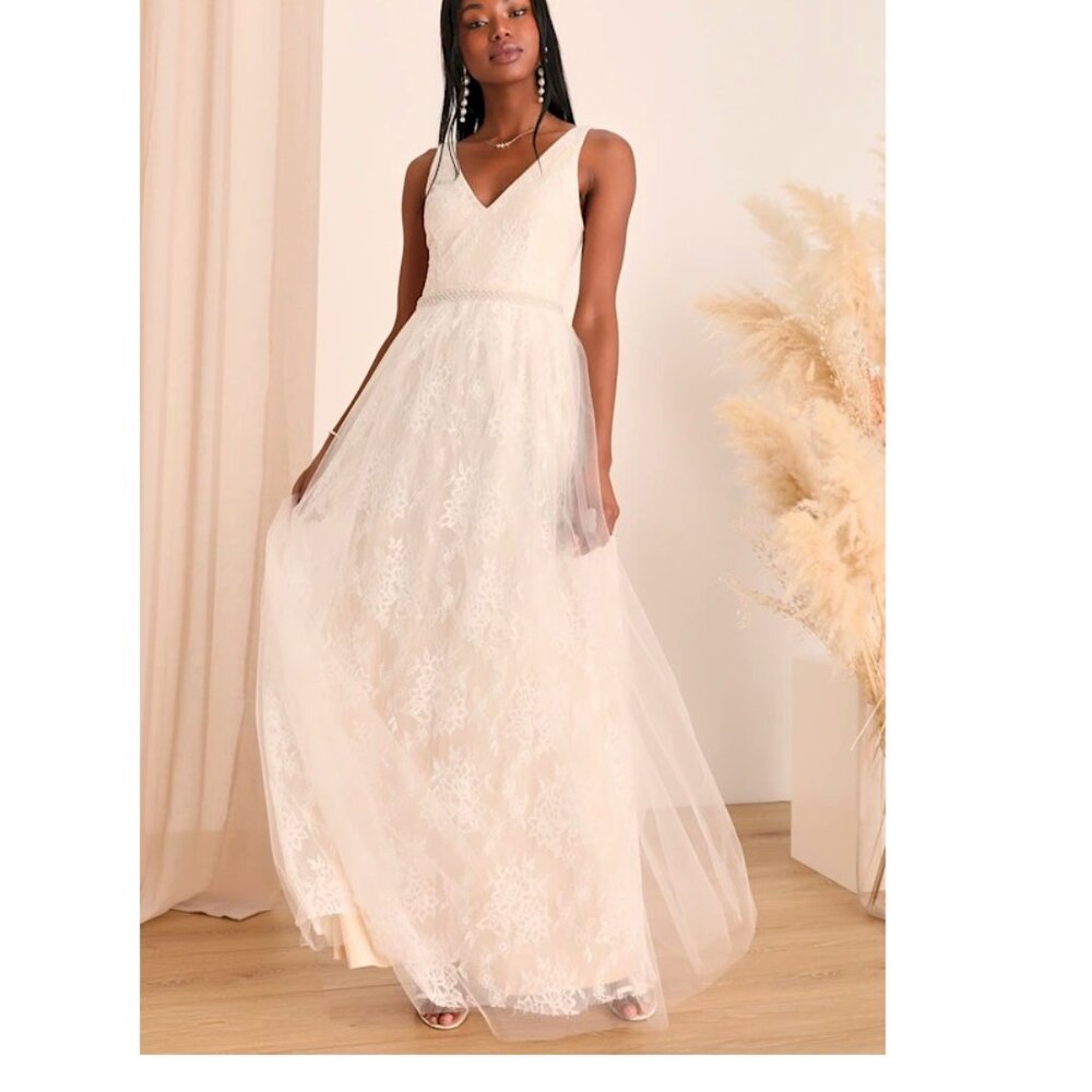 Lulus Sweet Love Ivory Lace Beaded Maxi Dress XS New NWT - Picture 2 of 8